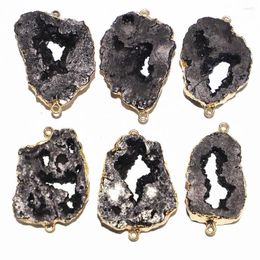 Pendant Necklaces Sell Natural Stone Slice Black Agates Irregular Double Hole Connector Jewelry Making Bracelet Accessories 5Pcs