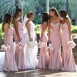 2023 einzigartige errötte rosa lange Brautjungfernkleider Seiden Satin Abend Partykleid trägerloser Hochzeitsgastfeiern Kleider Triebwagen Triebwerk Kleider