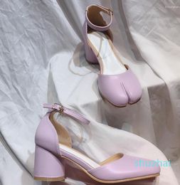 Dress Shoes Spring Summer Short Heel Elegant Split Toe Tabi Footwear Mid-Heeled Women Comfort Woman Casual Shoe