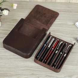 Vegetable Tanned Leather Pen Case Fountain Box Cowhide Holder Pouch Gift Bag Storage Stationery Accessories