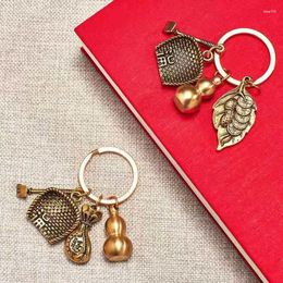 Keychains Brass Gourd Pixiu Key Chain Pure Copper Lucky Bag Dustpan Car Ring Pendant Chinese Fortune Wealth Success Jewelry Gift