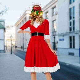 Ladies Santa Claus Party Suit Festival Style Women Christmas 3 Pieces Set with Belt Hat High Waist Half Sleeve Vacation Outfit HKD230823