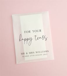 Gift Wrap 25pcs Happy Tears Wedding Tissues Packets 100 Biodegradable Glassine Pre Filled Tissue Bag Personalised 230822