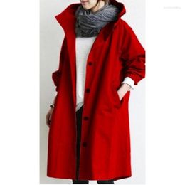 Women's Trench Coats Women Solid Colour Loose Cardigan Large Coat Autumn Long Sleeve Pocket Single Breasted Turn-down Collar