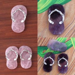 Pendant Necklaces Trendy-beads Silver Plated Natural Rose Pink Quartz Purple Amethysts Crystal Slipper Shape Fashion Jewellery