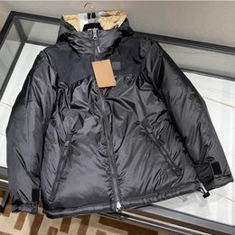 Down Puffer Jacket For Men 2XL Brown Reversible Recycled Nylon Hooded Parkas Designer Winter Coat