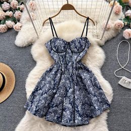 Casual Dresses Elegant Sexy Off Shouler High Waist Print Slip Dress Fairy A-line Summer Beach Vacation Vestidos Women Party