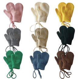 Children s Mittens Candy Colour Woollen Baby Gloves Winter Halter for Children Girl Boys Kintted Kids Mitten Warm Infant Accessories 2023 230823