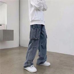 Men's Jeans Baggy For Men Spring-autumn Hong-kong Style Trend Straight Wide-leg Pants Male High Street Loose Washed Mid-waist300A