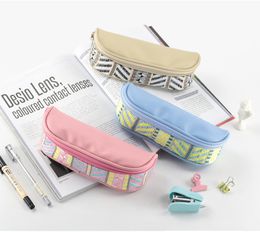 5pcs Stuff Sacks PU Patchwork Colourful Large Capacity Waterproof Protable Multifunctional Pencil Bags Mix Colour