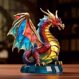 Decorative Objects Figurines Stained Glass Dragon Sea Animals Desktop Ornaments Double Sided Multicolor Wildlife Craft Animal Statue Ornament Home Deco 230823