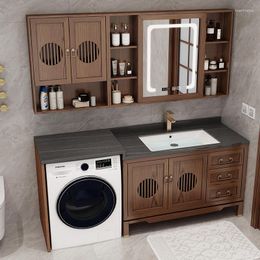 Bath Accessory Set Chinese Style Washing Machine Cabinet Combination Red Oak Solid Wood Washbasin