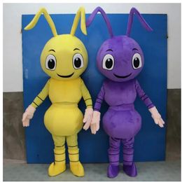 Yellow/Purple Ant Outfit Mascot Costume Halloween Performance Props Plush Head Cover