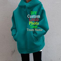 Women's Hoodies Autumn And Winter Personalised Street Zipper Long Clothing Plus Cashmere Coat Customised LOGO Text