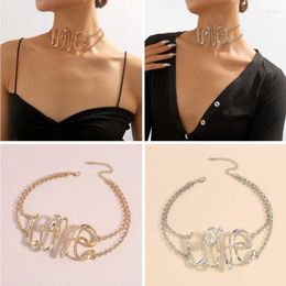 Chains Exaggerated Retro Love-shape Letter Neck Chain Metal Texture Hip-hop Necklace 40GB