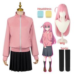 Theme Costume Gotou Hitori Cosplay Bocchi The Rock Gotou Hitori Cosplay Costume JK Uniform Pink Jacket Skirt Wig Suit Halloween Women Clothes 230822