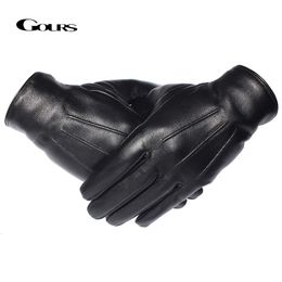 Five Fingers Gloves GOURS Winter Gloves Men Genuine Leather Gloves Touch Screen Black Real Sheepskin Wool Lining Warm Driving Gloves GSM050 230822