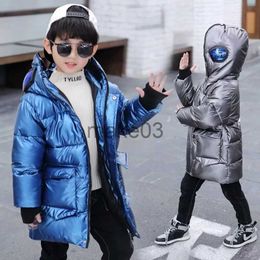 Down Coat Boys Jacket New Winter Warm Cotton Down Parker Children Glasses Hooded Jacket Coat Length Handsome Kids Bright Clothing HPY203 J230823