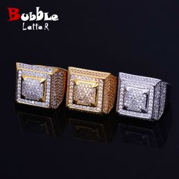 Band Rings Bubble Letter Mens Gold Colour Real Copper Material Iced Out Hip Hop Fashion Jewellery Size 7 12 230822