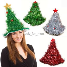 Green Cloth Xmas Hat Shiny Tinsel Christmas Tree Hat Funny Santa Claus Hats Christmas Gift For Adult Kid Cosplay Party Costume HKD230823