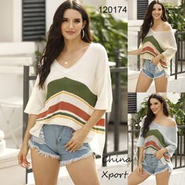 Women's Sweaters Arrival Stylish Short Sleeve Shirt With Nice Stripe Vintage Graceful Casual Women Summer Thin Cool Sweater 3 Colours Shorts