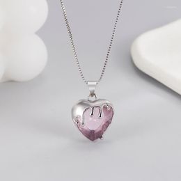 Pendant Necklaces Strawberry Heart Necklace For Women White Gold Colour Thick Plated Sweater Chain Fashion Jewellery Female