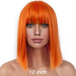 Orange Bob Wig with Bangs Human Hair Wigs for Women Short Straight Bob Wig Orange Ginger Human Hair Wigs Full Machine Remy Wigs