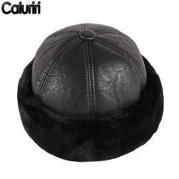 Beanie/Skull Caps Caluriri Fashion Man Retro Pu Leather Hat Cap Adjustable PU Rolled Cuff Brimless Bonnet Beanies Men Warm Winter Hat 230822