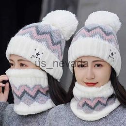 Beanie/Skull Caps Autumn and Winter Women's Korean Edition Ear Protection Hat Knitted Hat Two Piece Set Thickened plush Woollen Hat Outdoor Cold and Warm Hat J230823