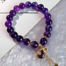 Strand Natural Stone Dream Amethyst Bracelets Purple Money Bag Tassel Love Pendant Beaded Bangles Women's Birthday Gift Handwear