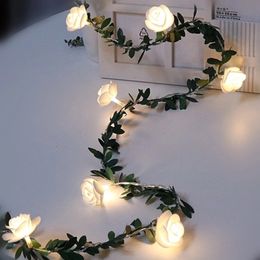 Decorative Flowers Wreaths 1020Leds White 1.53Meter Rose Flower String with Lights Wedding Table Centerpieces Decorations Glowing Artificial Rose Garland 230823