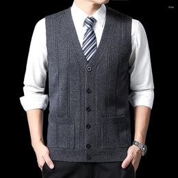 Men's Vests Cardigan Vest Without Plush Fashion Casual Knitted Sweater Warm V-neck Mens Clothes
