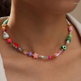 Chains 2023 Candy Color Resin Fruit Beads Necklace For Women Sweet Girls Soft Clay Choker Pearl Collares Handmade Femme Jewelry