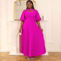 Plus Size Dresses Pleated Prom Dress Chubby Women Puff Sleeve Luxury Cloth Female Long Robe 2023 Summer Trendy Elegant Evening