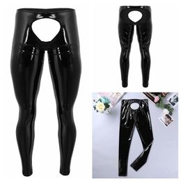 Women's Panties Mens Lingerie Shiny Patent Leather Open Back And Pouch Tight Pants Crotchless Leggings Trousers Sexy Male2922