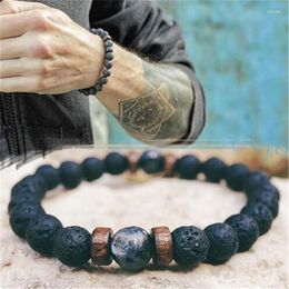 Strand 8mm Natural Lava Volcanic Stone Wooden Bead Buddha Chakra Bracelet Pulseras Bracelets Jewelry Gift For Women Men