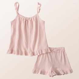 Women's Sleepwear Cotton Summer Pajama Set Woman 2 Pieces Spaghetti Strap Sexy Solid Color Women Loungewear Homewear