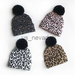 BeanieSkull Caps Cat Brother Adult Fashion Warmth and Thickened Trendy Leopard Pattern Knitted Hat New Big Fur Ball Pullover Personalised Korean Autumn J230823