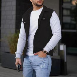 Men's Vests 2023 Men Spring Autumn Fashion Leisure High Street Solid Colour Buckle Lapel Slim Denim Jcket Vest Winter Work Clothes