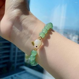 Charm Bracelets Rainbery Artificial Jade Bracelet Green Crystal Beads Hand Woven Elastic Bangle Jewellery Girls Womens Retro