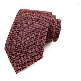 Bow Ties Fashion Silk Mens Neck Tie 8cm Necktie Thick Long Orange Geometric Patterns For Wedding Party Cravate Homme YUW05