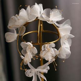 Hair Clips Korean Soft Organza Flower Headbands Earring Set Sweet Beautiful Headwear Wedding Brides Accessories