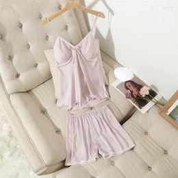 Women's Sleepwear Summer Sexy Lace Strap Top Shorts Suit Lounge Wear Casual Silky Satin Suspender Pyjamas Set Home Clothes