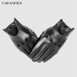 Caranfier Mens Genuine Sheepskin Leather Gloves Driving Car Motorcycle Bike Goatskin Touch Screen Mittens Breathable Male Gloves T2269