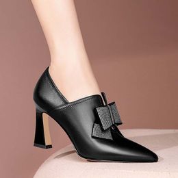 Mujeres Zapatos Women 837 Para Chunky Heels Shoes Autumn Bow Pointed Toe Pumps Sexy Slip On Party Dress Ankle Boots 230822 613