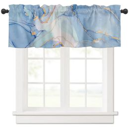 Sheer Curtains Blue Marble Short Kitchen Cafe Wine Cabinet Door Window Small Wardrobe Curtain Home Decor Drapes 230822