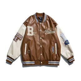 Men's Jackets Mens Varsity PU Leather Baseball Jacket Men Women Vintage Embroidery Letter Patchwork College Coats Hip Hop Bomber Coat Unisex 230822