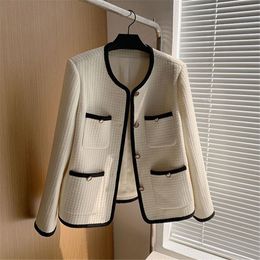 Womens Jackets Elegant Luxury Tweed Jacket Women Single Breasted Black Coat Autumn Vintage Beige Korean Chic Outwear Office Ladies Oversize 3xl 230822