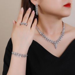 Necklace Earrings Set American Dubai Engagement For Women Bridal Accessories Wedding Party 4PCS Cubic Zircon High Quality