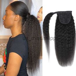 Synthetic Wigs Magic Paste Human Hair Ponytail Kinky Straight Human Hair Afro Yaki Ponytail for Black Women Brazilian Remy Hair x0823